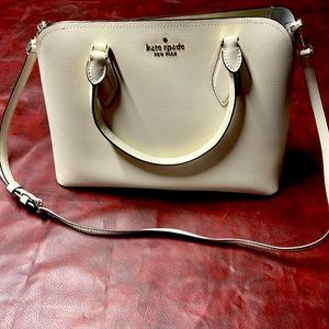 Kate Spade Darcy Large Top Zip Satchel Crossbody Parchment White Leather